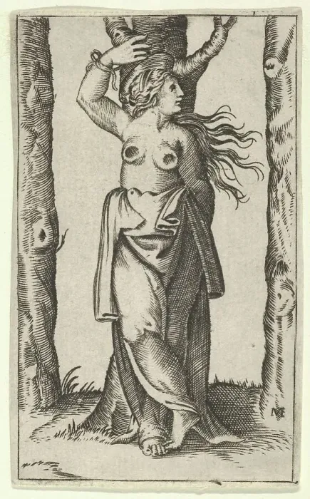 Framed Print : Saint Agatha tied to a tree, her breasts have been cut off, from the series Picc... ca. 1500-1540. Creator: Anon Framed Print : Saint Agatha tied to a tree, her breasts have been cut off, from the series Picc... ca. 1500-1540. Creator: Anon
