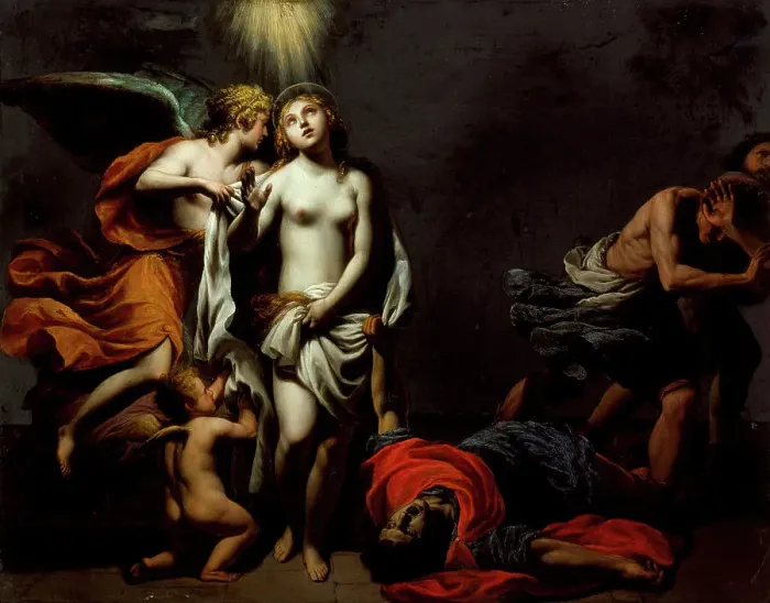 Framed Print : Saint Agnes Protected by an Angel, c1620. Creator: Alessandro Turchi Framed Print : Saint Agnes Protected by an Angel, c1620. Creator: Alessandro Turchi