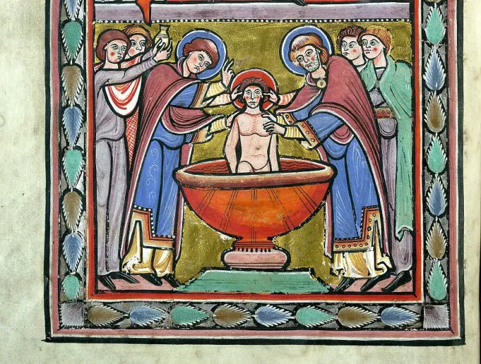 Framed Print : Saint Amand baptizing Sigebert III. From Vita sancti Amandi, c1165. Creator: Anonymous () Framed Print : Saint Amand baptizing Sigebert III. From Vita sancti Amandi, c1165. Creator: Anonymous ()