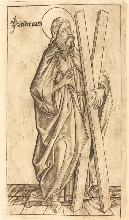 Framed Print : Saint Andrew, c. 1470 / 1480. Creator: Israhel van Meckenem Framed Print : Saint Andrew, c. 1470 / 1480. Creator: Israhel van Meckenem