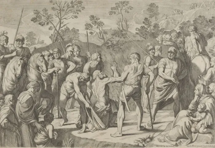 Framed Print : Saint Andrew kneeling in prayer as he is led to the cross, after Reni, 1650-80 Framed Print : Saint Andrew kneeling in prayer as he is led to the cross, after Reni, 1650-80