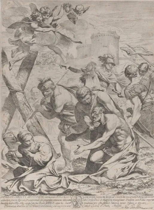 Framed Print : Saint Andrew praying before a crucifix, 1640-70. Creator: Francesco Giovani Framed Print : Saint Andrew praying before a crucifix, 1640-70. Creator: Francesco Giovani