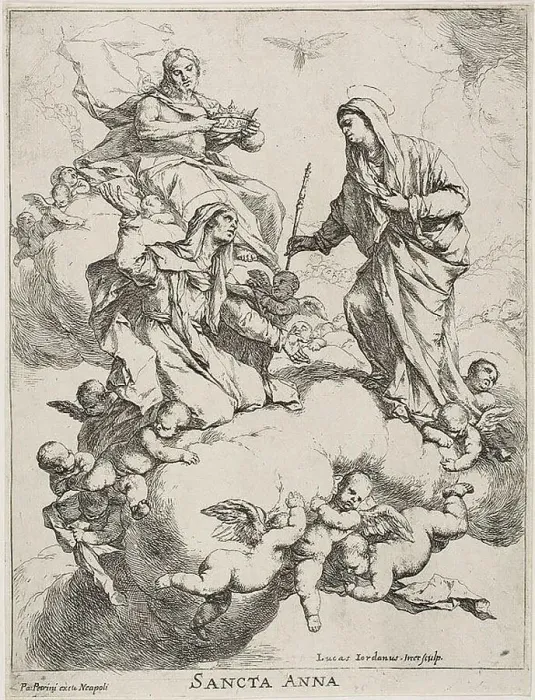 Framed Print : Saint Anne Received in Heaven by Christ and the Virgin, c.1653. Creator: Luca Giordano Framed Print : Saint Anne Received in Heaven by Christ and the Virgin, c.1653. Creator: Luca Giordano