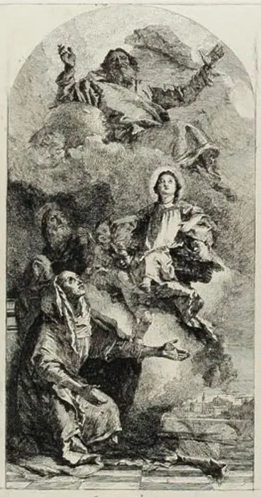 Framed Print : Saint Anne and Saint Joachim Offering the Virgin Mary as a Child to the Eternal Father, c.1770. Creator: Lorenzo Tiepolo Framed Print : Saint Anne and Saint Joachim Offering the Virgin Mary as a Child to the Eternal Father, c.1770. Creator: Lorenzo Tiepolo