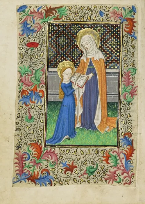 Framed Print : Saint Anne Teaching the Virgin to Read; Book of Hours, about 1430-1440. Creator: Fastolf Master Framed Print : Saint Anne Teaching the Virgin to Read; Book of Hours, about 1430-1440. Creator: Fastolf Master