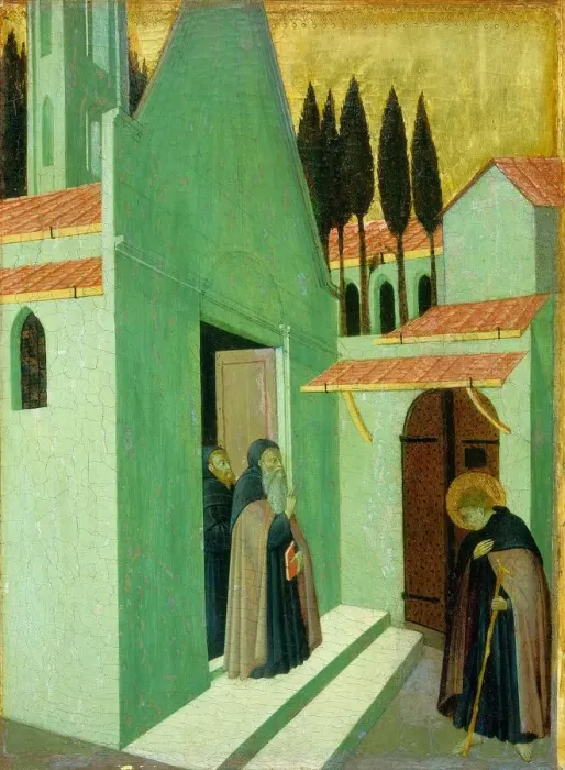Framed Print : Saint Anthony Leaving His Monastery, c. 1430 / 1435. Creators: Sano di Pietro Framed Print : Saint Anthony Leaving His Monastery, c. 1430 / 1435. Creators: Sano di Pietro