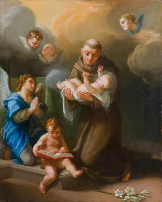Framed Print : Saint Anthony of Padua with baby Jesus. Creator: Luti, Benedetto (1666-1724) Framed Print : Saint Anthony of Padua with baby Jesus. Creator: Luti, Benedetto (1666-1724)