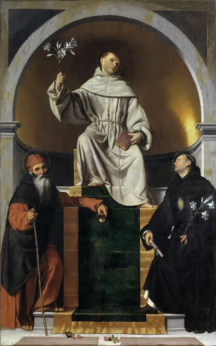Framed Print : Saint Anthony of Padua between Saints Anthony the Great and Nicholas of Tolentino, c1530-1536. Creator: Moretto da Brescia, Alessandro (ca 1498 - 1554) Framed Print : Saint Anthony of Padua between Saints Anthony the Great and Nicholas of Tolentino, c1530-1536. Creator: Moretto da Brescia, Alessandro (ca 1498 - 1554)