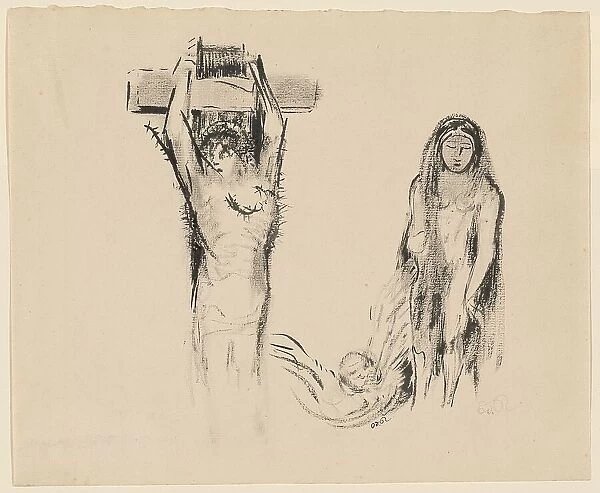 Saint Anthony and the Two Temptresses (Saint Antoine et deux Tentatrices), 1896-1900. Creator: Odilon Redon