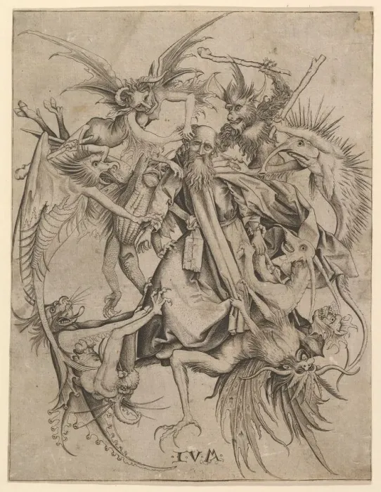 Framed Print : Saint Anthony Tormented by Demons, late 15th century. Creator: Master FVB Framed Print : Saint Anthony Tormented by Demons, late 15th century. Creator: Master FVB
