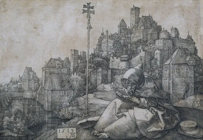Framed Print : Saint Anthony in front of the town, 1519. Artist: Durer, Albrecht (1471-1528) Framed Print : Saint Anthony in front of the town, 1519. Artist: Durer, Albrecht (1471-1528)