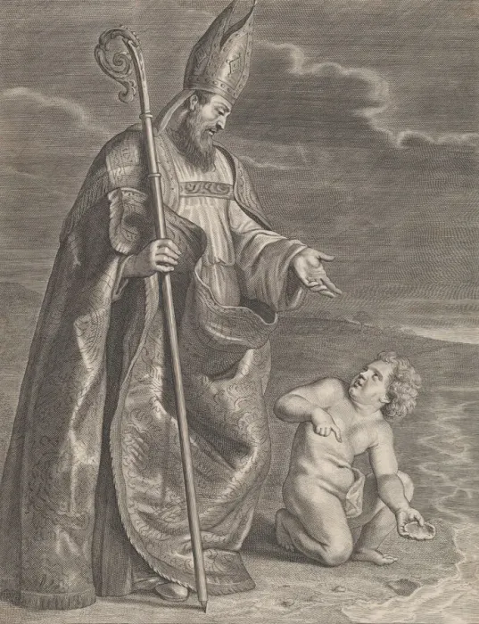 Framed Print : Saint Augustine, appearing to a child on a beach, ca. 1662-95. ca. 1662-95 Framed Print : Saint Augustine, appearing to a child on a beach, ca. 1662-95. ca. 1662-95