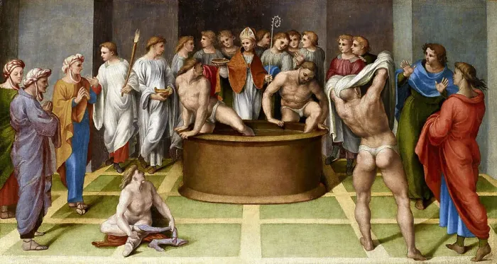 Framed Print : Saint Augustine Baptizes the Cathechumens, 1516-1517. Creator: Genga, Gerolamo (1476-1551) Framed Print : Saint Augustine Baptizes the Cathechumens, 1516-1517. Creator: Genga, Gerolamo (1476-1551)