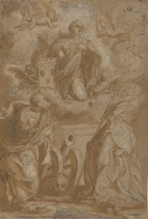 Framed Print : Saint Barbara in Glory with Saints Nicholas and Jerome, second half 16th century Framed Print : Saint Barbara in Glory with Saints Nicholas and Jerome, second half 16th century
