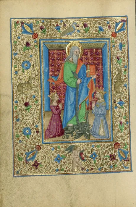 Framed Print : Saint Bartholomew with a Kneeling King and Queen; Book of Hours, about 1460. Creator: Unknown Framed Print : Saint Bartholomew with a Kneeling King and Queen; Book of Hours, about 1460. Creator: Unknown