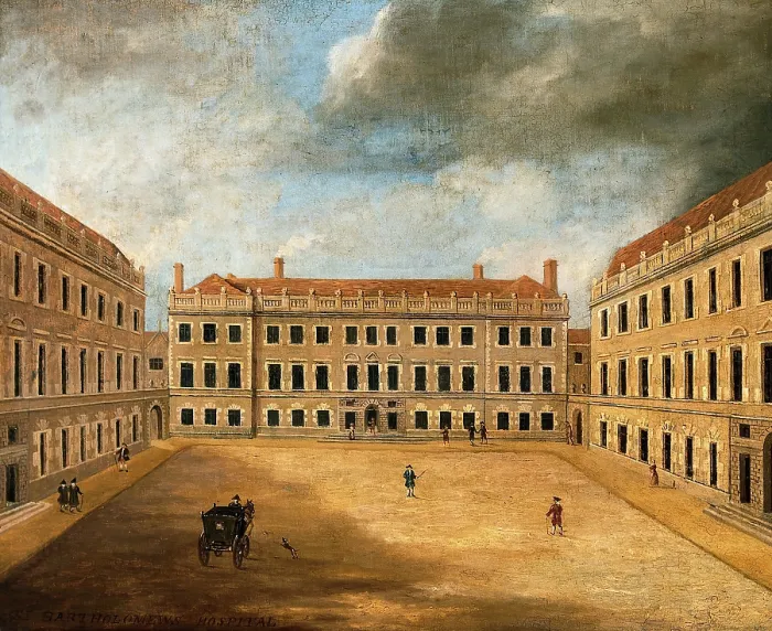 Framed Print : Saint Bartholomew's Hospital, London: the Gibbs buildings, c18th century. Creator: Unknown. Saint Bartholomew's Hospital, London: the Gibbs buildings, c18th century. Creator: Unknown
