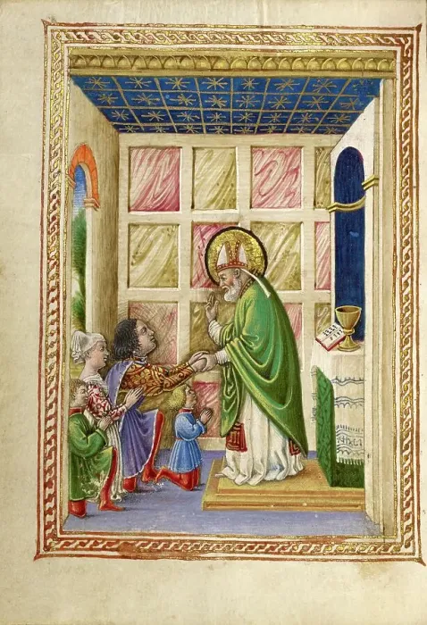 Framed Print : Saint Bellinus Celebrating Mass; Gualenghi-d'Este Hours, about 1469. Creator: Taddeo Crivelli Framed Print : Saint Bellinus Celebrating Mass; Gualenghi-d'Este Hours, about 1469. Creator: Taddeo Crivelli