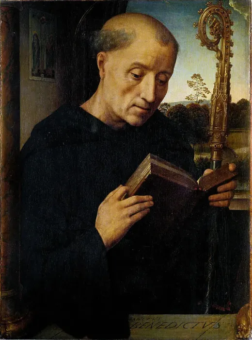 Framed Print : Saint Benedict (Benedetto Portinari Triptych, left panel), 1487. Creator: Memling; Hans (1433 / 40-1494)