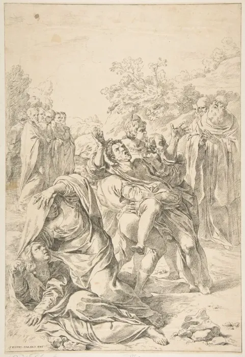 Framed Print : Saint Benedict exorcising a demon, ca. 1637-1639. Creator: Simone Cantarini Framed Print : Saint Benedict exorcising a demon, ca. 1637-1639. Creator: Simone Cantarini