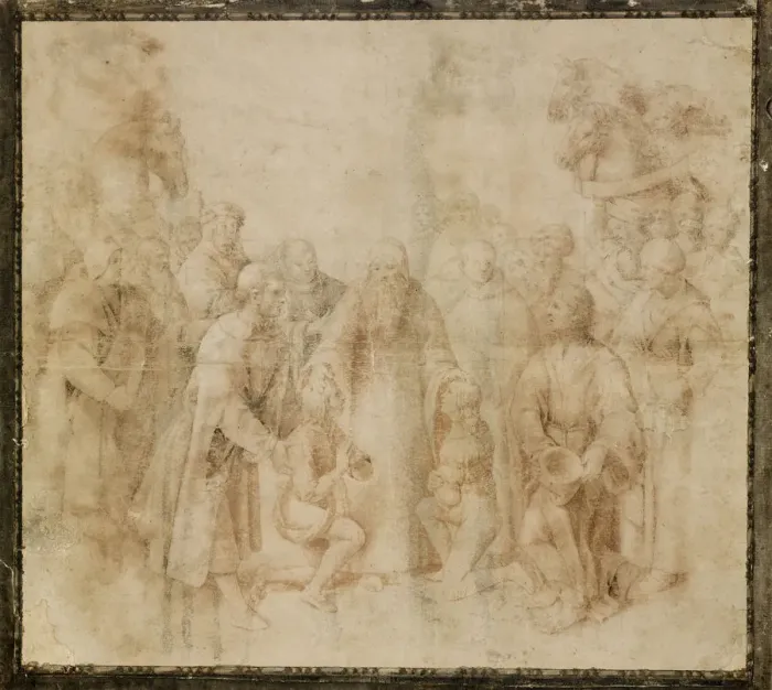 Framed Print : Saint Benedict receiving Maurus and Placidus, ca 1503 Framed Print : Saint Benedict receiving Maurus and Placidus, ca 1503