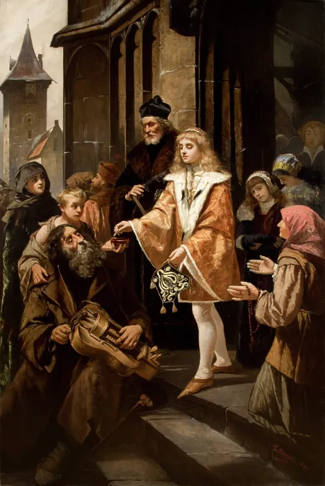 Framed Print : Saint Casimir Giving Alms, 1884. Creator: Kazimierz Mirecki Framed Print : Saint Casimir Giving Alms, 1884. Creator: Kazimierz Mirecki