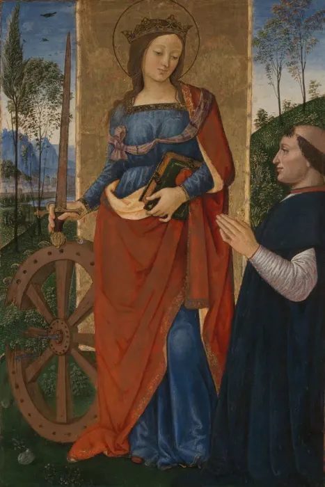 Framed Print : Saint Catherine of Alexandria with a Donor, c. 1480. Artist: Pinturicchio, Bernardino (1454-1513) Framed Print : Saint Catherine of Alexandria with a Donor, c. 1480. Artist: Pinturicchio, Bernardino (1454-1513)