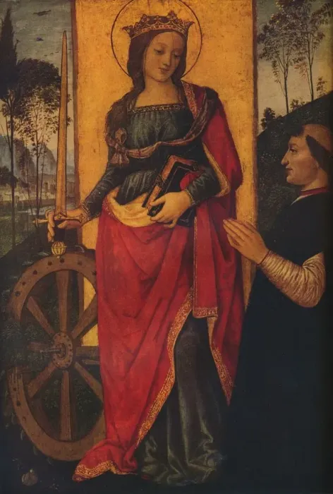 Framed Print : Saint Catherine of Alexandria with a Donor, c1480. Artist: Bernardino Pinturicchio Framed Print : Saint Catherine of Alexandria with a Donor, c1480. Artist: Bernardino Pinturicchio
