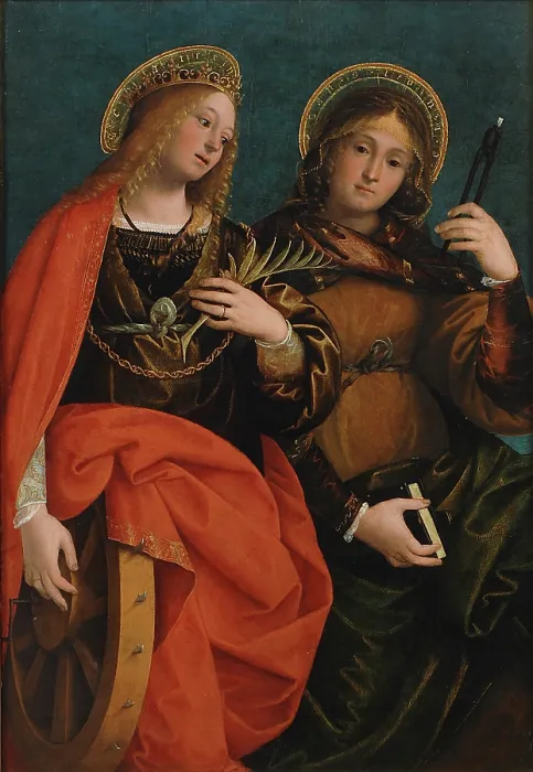 Framed Print : Saint Catherine of Alexandria and Saint Apollonia, before 1519. Creator: Ferrari, Gaudenzio (ca 1477-1546) Framed Print : Saint Catherine of Alexandria and Saint Apollonia, before 1519. Creator: Ferrari, Gaudenzio (ca 1477-1546)