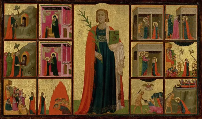 Framed Print : Saint Catherine of Alexandria and Twelve Scenes from Her Life, about 1330. Creators: Donato d'Arezzo, Gregorio d'Arezzo Framed Print : Saint Catherine of Alexandria and Twelve Scenes from Her Life, about 1330. Creators: Donato d'Arezzo, Gregorio d'Arezzo