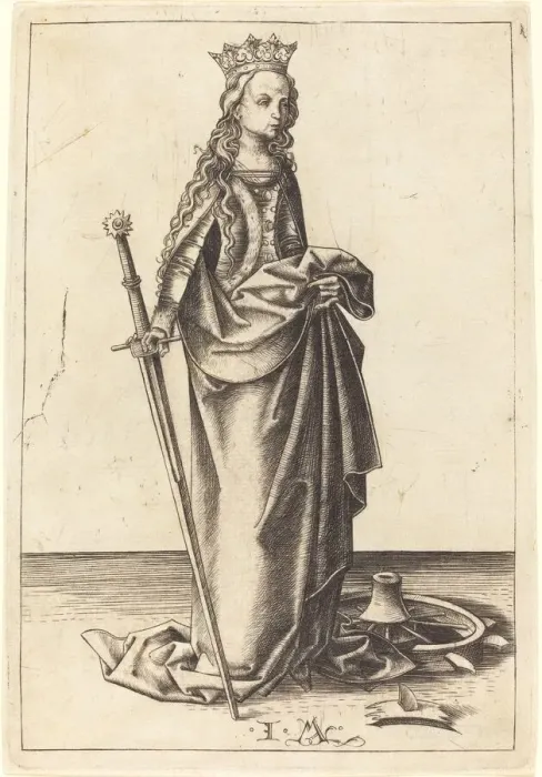 Framed Print : Saint Catherine, c. 1480 / 1490. Creator: Israhel van Meckenem Framed Print : Saint Catherine, c. 1480 / 1490. Creator: Israhel van Meckenem