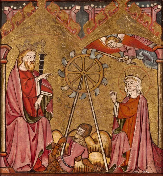 Framed Print : Saint Catherine Delivered from the Wheel, 1375 / 1400. Creator: Unknown Framed Print : Saint Catherine Delivered from the Wheel, 1375 / 1400. Creator: Unknown