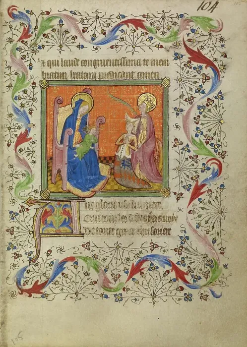 Framed Print : Saint Catherine Presenting a Kneeling Woman to the Virgin and Child; Book of Hours, about 1400-1410. Creator: Unknown Framed Print : Saint Catherine Presenting a Kneeling Woman to the Virgin and Child; Book of Hours, about 1400-1410. Creator: Unknown