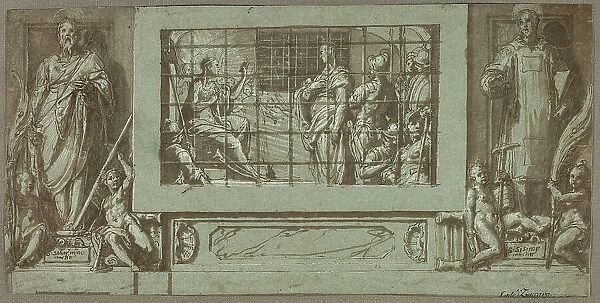 Saint Catherine in Prison Converting the Empress Faustina to Christianity, Flanked... 1570 / 71. Creator: Federico Zuccaro
