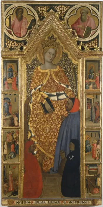Framed Print : Saint Catherine with scenes from her life, End of 14th cen. Artist: Giovanni del Biondo (active 1356-1399) Framed Print : Saint Catherine with scenes from her life, End of 14th cen. Artist: Giovanni del Biondo (active 1356-1399)