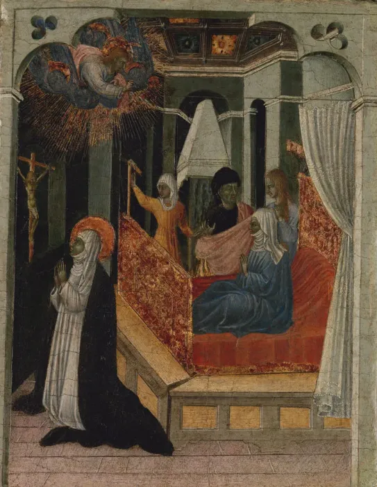 Framed Print : Saint Catherine of Siena Beseeching Christ to Resuscitate Her Mother, ca. 1447-65 Framed Print : Saint Catherine of Siena Beseeching Christ to Resuscitate Her Mother, ca. 1447-65
