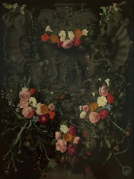 Framed Print : Saint Catherine of Siena Surrounded by a Garland of Flowers, mid-17th century. Creator: Erasmus Quellinus Framed Print : Saint Catherine of Siena Surrounded by a Garland of Flowers, mid-17th century. Creator: Erasmus Quellinus