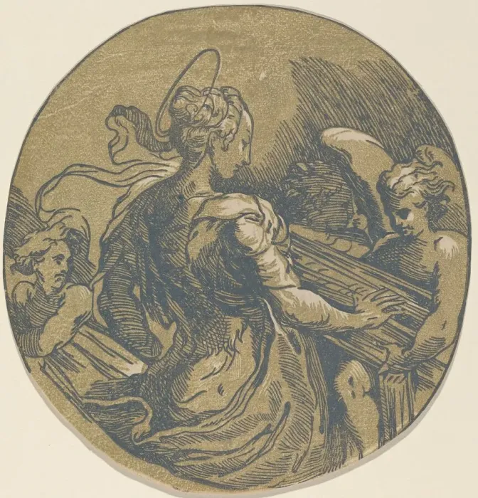 Framed Print : Saint Cecilia, first half 16th century. Creator: Antonio da Trento Framed Print : Saint Cecilia, first half 16th century. Creator: Antonio da Trento