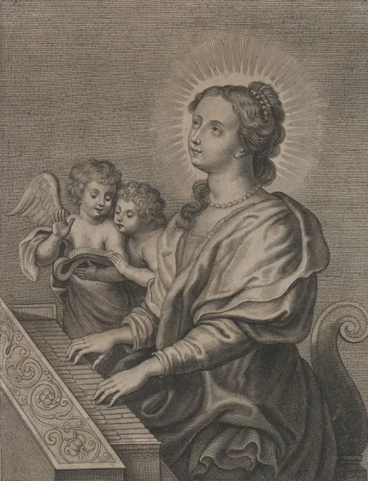 Framed Print : Saint Cecilia playing the organ with two putti at left, ca. 1654-77 Framed Print : Saint Cecilia playing the organ with two putti at left, ca. 1654-77