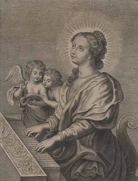Saint Cecilia playing the organ with two putti at left, ca. 1654-77