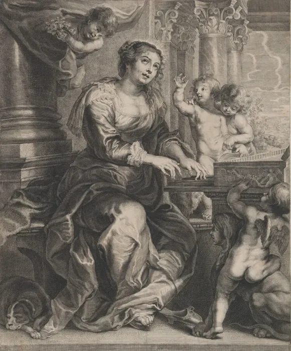 Framed Print : Saint Cecilia playing the organ surrounded by putti, ca. 1640-59 Framed Print : Saint Cecilia playing the organ surrounded by putti, ca. 1640-59