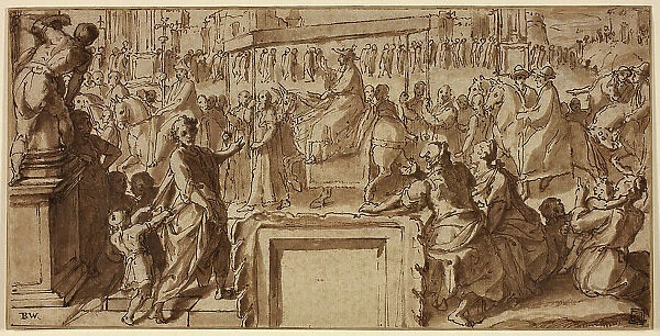 Saint Charles Borromeo Entering the Town of Pavia: Design for a Wall Decoration, c.1604. Creator: Cesare Nebbia