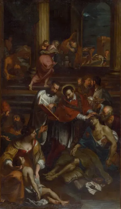 Framed Print : Saint Charles Borromeo among Plague Victims, Second Half of the 17th cen Creator: Bonatti Framed Print : Saint Charles Borromeo among Plague Victims, Second Half of the 17th cen Creator: Bonatti