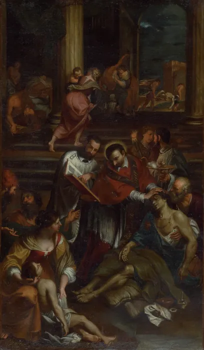 Framed Print : Saint Charles of Borromeo among Plague Victims, 1740-1760. Creator: Giovanni Bonatti Framed Print : Saint Charles of Borromeo among Plague Victims, 1740-1760. Creator: Giovanni Bonatti
