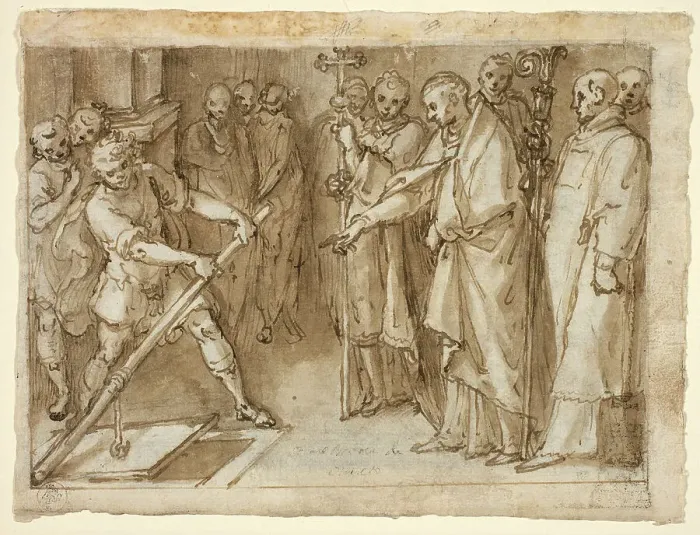 Framed Print : Saint Charles Borromeo Supervising the Opening of a Crypt, c.1604. Creator: Cesare Nebbia Framed Print : Saint Charles Borromeo Supervising the Opening of a Crypt, c.1604. Creator: Cesare Nebbia