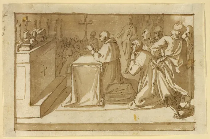 Framed Print : Saint Charles Borromeo Venerating the Relics, c.1604. Creator: Workshop of Cesare Nebbia Italian, 1536-1614 Framed Print : Saint Charles Borromeo Venerating the Relics, c.1604. Creator: Workshop of Cesare Nebbia Italian, 1536-1614