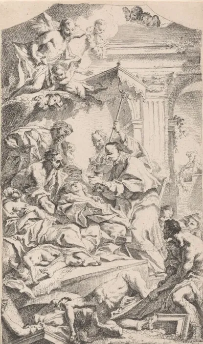 Framed Print : Saint Charles giving communion to the plague-stricken, 1725-75 Framed Print : Saint Charles giving communion to the plague-stricken, 1725-75