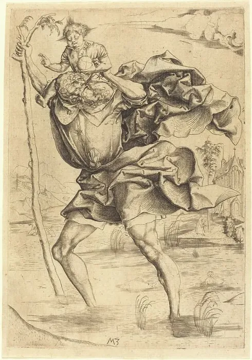 Framed Print : Saint Christopher, c. 1500. Creator: Master MZ Framed Print : Saint Christopher, c. 1500. Creator: Master MZ