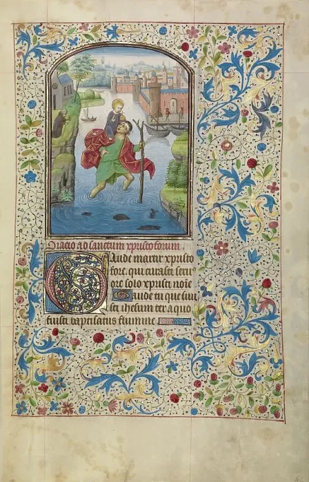 Framed Print : Saint Christopher Carrying the Christ Child; Arenberg Hours, early 1460s. Creator: Willem Vrelant Framed Print : Saint Christopher Carrying the Christ Child; Arenberg Hours, early 1460s. Creator: Willem Vrelant
