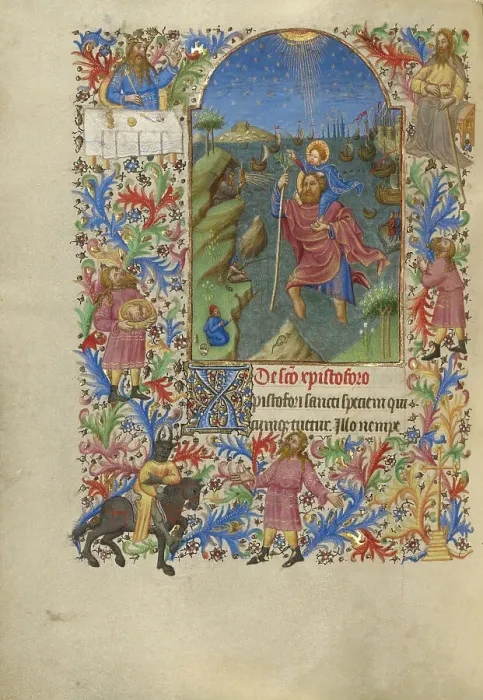 Framed Print : Saint Christopher Carrying the Christ Child; Book of Hours, about 1420. Creator: Spitz Master Framed Print : Saint Christopher Carrying the Christ Child; Book of Hours, about 1420. Creator: Spitz Master