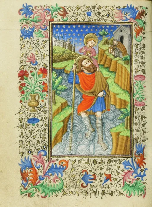 Framed Print : Saint Christopher Carrying the Christ Child; Book of Hours, about 1430-1440. Creator: Fastolf Master Framed Print : Saint Christopher Carrying the Christ Child; Book of Hours, about 1430-1440. Creator: Fastolf Master